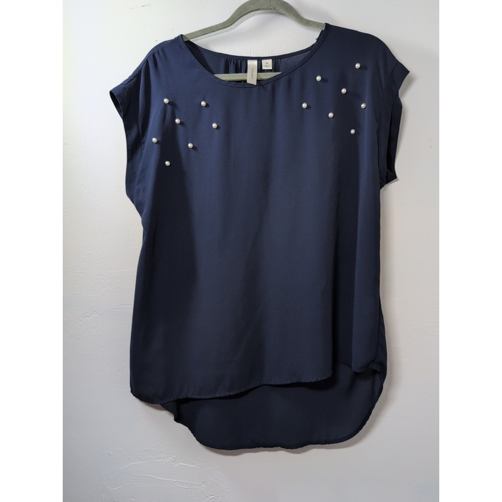 Tacera Size M Navy Beaded Blouse Sleeveless‎